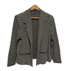 Roz & Ali Woman 1X Black White Geometric Print Zipper Detail Blazer Jacket